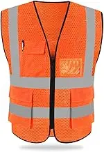HYCOPROT Hi Vis Viz High Visibility Reflective Safety Vest Waistcoats Jacket Workwear Executive Zip 2 Band Security Mobile Phone Pocket ID Holder