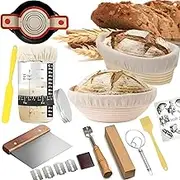 Sourdough Starter Kit, Sourdough Bread Baking Supplies with 2 Bread Proofing Baskets for Sourdough, 36oz Sourdough Starter Jar, Bread Lame, Dough Scraper, Dough Whisk & Silicone Bread Sling