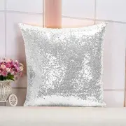 Silver Sequin Lumbar Pillow Cover 12x12 Inch - Glitter Sparkly Decorative
