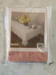 NEW Battenburg Hand Made Lace White Tablecloth 68 x 104 OVAL 100% Cotton Fabric