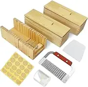Artcome Loaf Soap Making Cutting Mold Kit 2Pcs 42oz Rectangular Silicone Soap Mold, 2Pcs Wooden Box with Lid, Adjustable Wooden Soap Cutting Tool with Stainless Steel Wavy & Plastic Straight Cutter