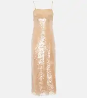 [Simkhai] Simkhai Valentina lace-trimmed sequined slip dress UK 14 beige