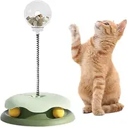 KECUSIN Cat Turntable Toy – Cat Interactive Slow Feeder Toy, Rotating Turntable with 2 Rolling Balls & Bouncy Steel Spring for Engaging Play and Healthy Eating. (Green)