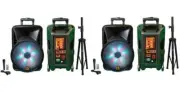 Pair of MR DJ DJ18BAT+ 18" Portable Bluetooth Speaker + Speaker Stand