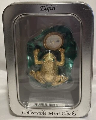 Elgin Miniature Clock Frog on Lily Pad Fly on Seconds Hand Kmart Original New 3”