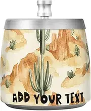 Western Cowboy Cactus Moutains Stainless Steel Travel Ashtray with Lid for Home Patio Restaurant, Odorless Windproof Cigar Ashtray for Home Office Decor