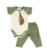 Hudson Baby Boys Organic Cotton Bodysuit and Pants, Green ~ Monkey ~ (3-6 Mons)