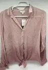 J. Jill Sz L Ombre Pastel Pink Tie Front Roll Sleeve Crinkle Buttondown Blouse