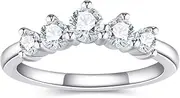 [GemSpark] Moissanite Half Eternity Rings Wedding Band 5 Stones Stackable Anniversary Band Rings for Women with Certificate Curved 18K White Gold Plated 925 Sterling Silver Round Cut D Color VVS1 Guard