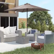 9' x 7' Backyard Deck Parasol w/ Lights, Charging Battery, & 45° Tilt, Tan