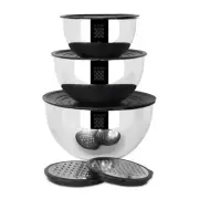 Serenk Stainless Steel 9-piece Mixing Bowl Set, Nesting Bowls with 2 Graters, He
