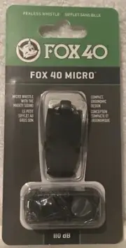 Fox 40-Micro/Compact Pealess Whistle with Lanyard-Black-110 Db-New In Package!