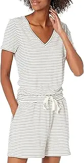 [Amazon Essentials] Women's Supersoft Terry Short-Sleeve V-Neck Romper (Previously Daily Ritual)