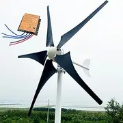 12V / 24V / 48V Wind Turbine 800W / 1000W / 1200W Wind Turbine Generator with MPPT Controller and 5 Black Blades, Horizontal Home Wind Generator for Boats Terraces Cabins,800w,48V