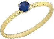 [Claddagh Gold] Dainty 10k Yellow Gold Stackable Sapphire Solitaire Rope Engagement/Promise Ring