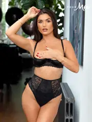 Pour Moi Black High Waist For Your Eyes Only High Waist Crotchless Thong (D79761) | $46