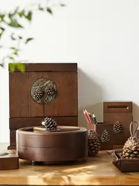 在飛比找松果購物優惠-那瀾多好複古實木置物架臥室桌麪收納盒家用松果系列美式收納擺件