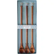 3pc LVD Rooster Acacia Wood Chef Tasting Spoon Set Kitchen Cutlery 34cm BRWN