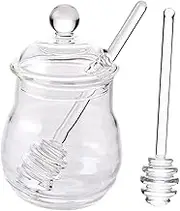 iplusmile 1Set Transparent with Lid and Stirrer Glass Honey Container for Storing and Dispensing Honey for Home Use and Practical Honey Pot with Dipper