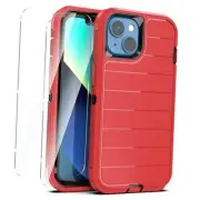 for iPhone 13 Case/iPhone 14 Case[2 pcs Tempered Glass iPhone 13-14 Red/Black