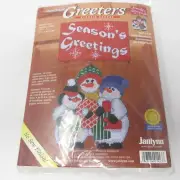 Janlynn Noel Snowmen Season's Greetings Plastic Canvas Kit SGP-1423 Door Hanger