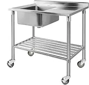 Stainless Steel Sink Bench Kitchen Work Benches Bowl Wheels 304 Heavy Duty Durable