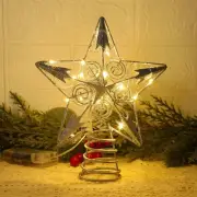 Star Tree Topper with 20 LED Lights, Metal Silver Lighted Treetop Ornaments, Bat