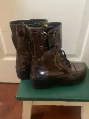 DKNY Womens Bart Metallic Mid Calf Lace Up Combat Boots Sz US 9M
