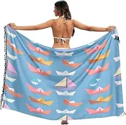 [RPLIFE] Cute Cartoon Boats Blue Coverups Bathing Suits Sarong Fringe Beach Sarong Coverups for Women, Large, Cute Cartoon Boats Blue, Large