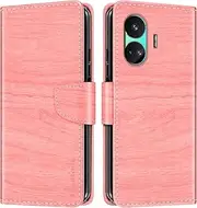 Striped PU Leather Wallet Phone Case Compatible with Oppo Realme GT Neo 5 SE, Slim Magnetic Flip Cover with Card Slots and Stand Function (Pink)