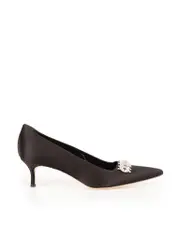 Black Satin Crystal Embellish Pumps