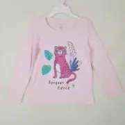 Carter's Kid Long Sleeve Cotton T-Shirt Girl's Size 10 Pink w/ Jungle Theme