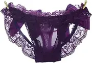 [Bigood] Women Underwear G-String Sheer Open Butt Lace Cotton Thong Briefs