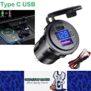 12V USB Charger Outlet 18W QC3.0 and 30W PD Type C USB Port Voltmeter USB Socket