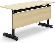 WYYDHGB Office Folding Computer Desk Flip Mobile Training Table with Locking Wheels Metal Shelf