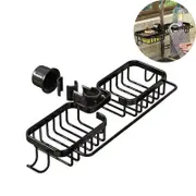 Catzon Faucet Sponge Holder Rustproof Sink Caddy for Dishcloth-Black with Rod