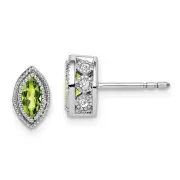 14k White Gold Marquise Peridot and Diamond Earrings