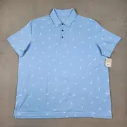 George Printed Jersey Polo Shirt Men's 2XL Blue Palm Trees Golf Casual Sporty