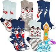 [Disney] Frosty the Snowman Sock Set - Bundle with 5 Pairs of Christmas Socks Size 7-10 Plus Snowflake Stampers | Winter Socks Kids Age 4-6, Frosty the Snowman Socks, 10-13