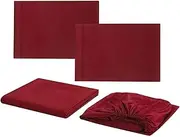 Queen Sheets Pure Color Bedding Set Brief Bed Linens Queen/King Size Gray Soft Comfortable White Bed Set Flat Sheet+Fitted Sheet+Pillowcase Queen Sheet Set (Color : Burgundy, Size : King 4 pcs)