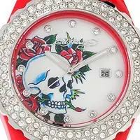 在飛比找蝦皮購物優惠-Ed Hardy 全新正品 紅色手錶 施華洛世奇水鑽 骷髏 