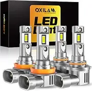OXILAM Q36 H11 9005 Light Bulbs Combo, 440000lm 600% Brighter 6500K Cool White Light, 1:1 Size 9005/HB3 H11/H9/H8 DRL Fog Light Halogen Replacement, IP68 Waterproof, Pack of 4