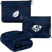 PAVILIA Travel Blanket and Pillow Set, Airplane Blanket Compact 2-in-1 Soft Bag, Travel Essentials for Adult Flight, Portable Throw with Arm Hole, Plane Car Traveling Gift Accessories, Navy Blue