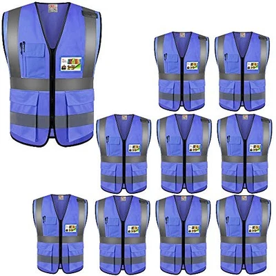 High Visibility Safety Vests With Pockets, Large-X-Large 10pcs-blue-xl