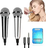 DELADOLA (2pack) Mini Microphone Tiny Microphone for Mobile Phone Laptop Notebook Apple iPhone Sumsung Android（Silver+Black）