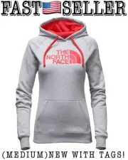 The North Face Women’s Fave Half Dome Pullover Hoodie Grey/Melon Red, Medium NWT