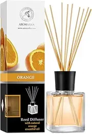 Orange Reed Diffuser Natural Essential Orange Oil 200ml - Fresh & Long Lasting Home Fragrance - 0% Alcohol - Gift Set with Bamboo Sticks - Best for Aromatherapy - Spa - Home - Kitchen - Bath - Office