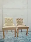 Dining Chairs Fabric Chair Wooden Kitchen Cafe SET OF 2 Tufted Design