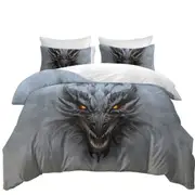 Grey Concrete Scary Dragon Quilt Cover