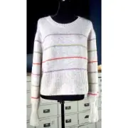 NWT New $198 Anthropologie Angie Alpaca Wool Grey Striped Pullover Sweater S